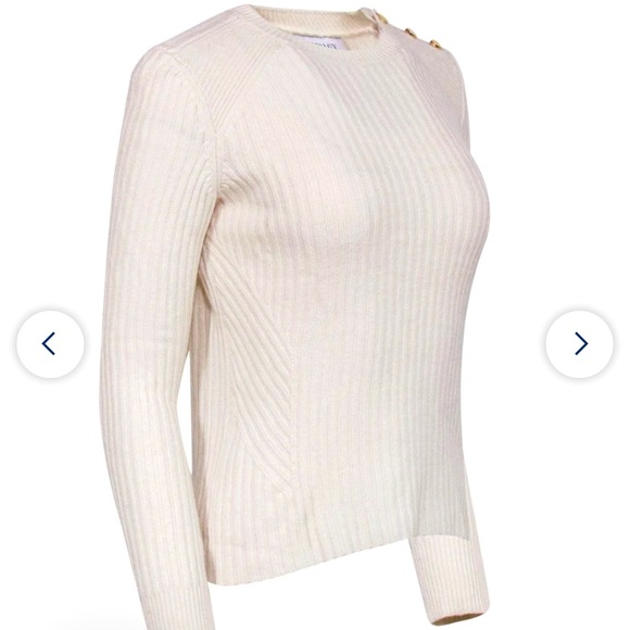 Intermix cream ribbed wool sweater with gold button details at shoulder size S - Picture 4 of 10